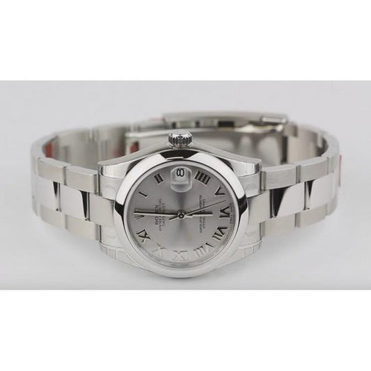 Orologio Rolex Datejust di medie dimensioni con quadrante romano bianco e bracciale ostrica 
