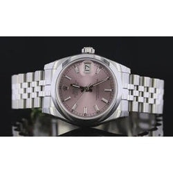 Orologio Rolex Datejust di medie dimensioni con quadrante rosa e bracciale giubileo acciaio inossidabile