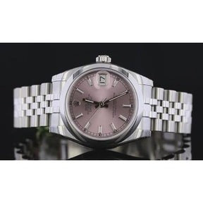 Orologio Rolex Datejust di medie dimensioni con quadrante rosa e bracciale 
