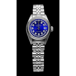 Orologio Rolex Datejust giubileo in acciaio inossidabile con quadrante blu a doppia fila di diamanti