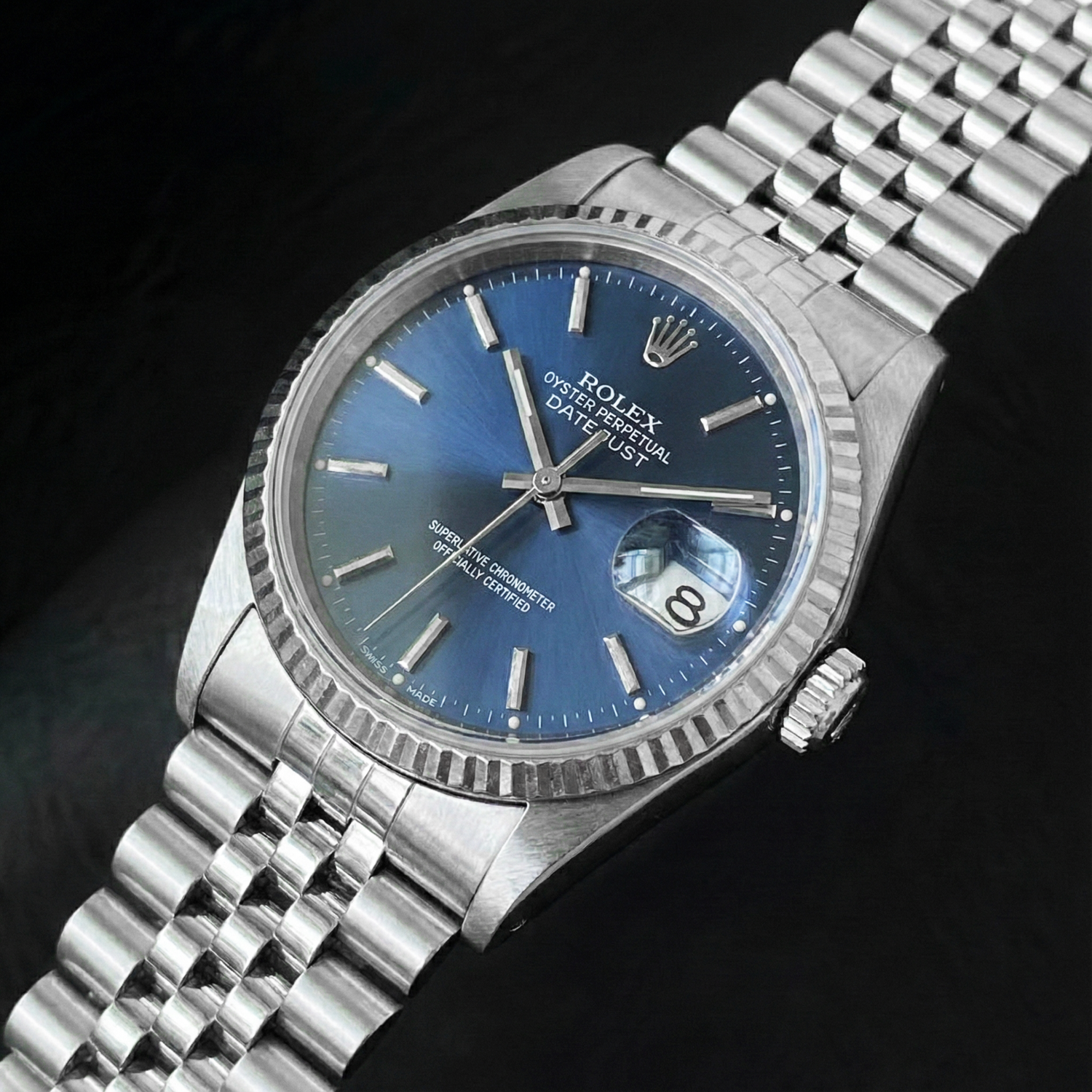 Orologio Rolex Datejust in acciaio inossidabile con quadrante blu da 36 mm