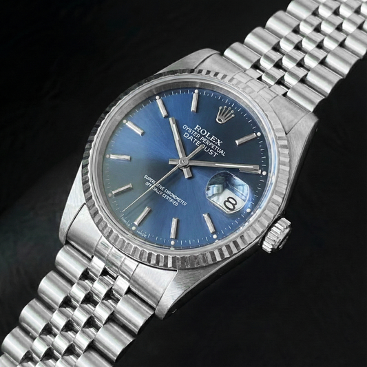 Orologio Rolex Datejust in acciaio inossidabile con quadrante blu da 36 mm