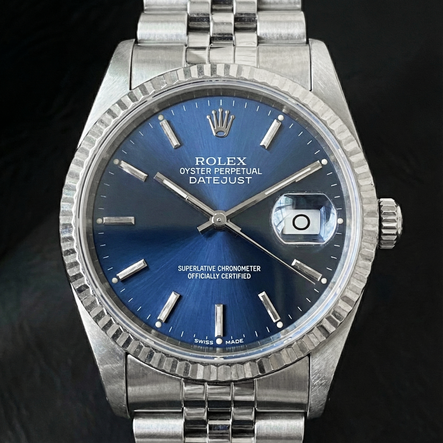 Orologio Rolex Datejust in acciaio inossidabile con quadrante blu da 36 mm