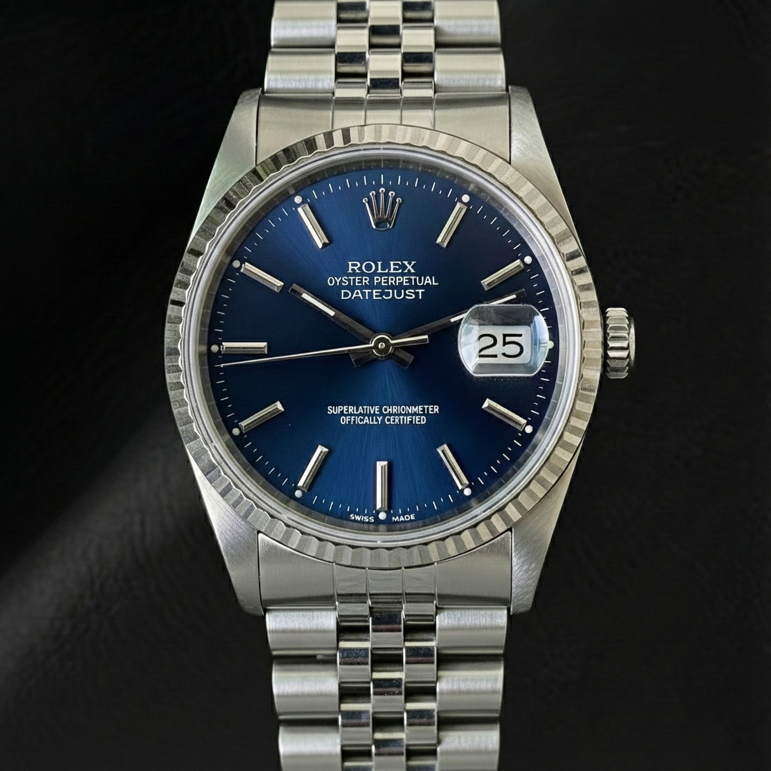 Orologio Rolex Datejust in acciaio inossidabile con quadrante blu da 36 mm