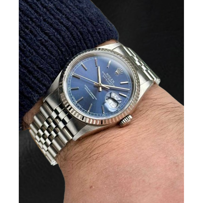 Orologio Rolex Datejust in acciaio inossidabile con quadrante blu da 36 mm