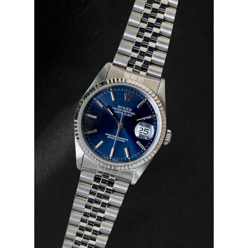 Orologio Rolex Datejust in acciaio inossidabile con quadrante blu da 36 mm