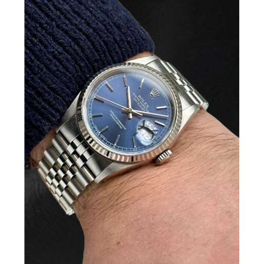 Orologio Rolex Datejust in acciaio inossidabile con quadrante blu da 36 mm