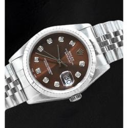 Orologio Rolex Datejust in acciaio inossidabile con quadrante color cioccolato e diamanti