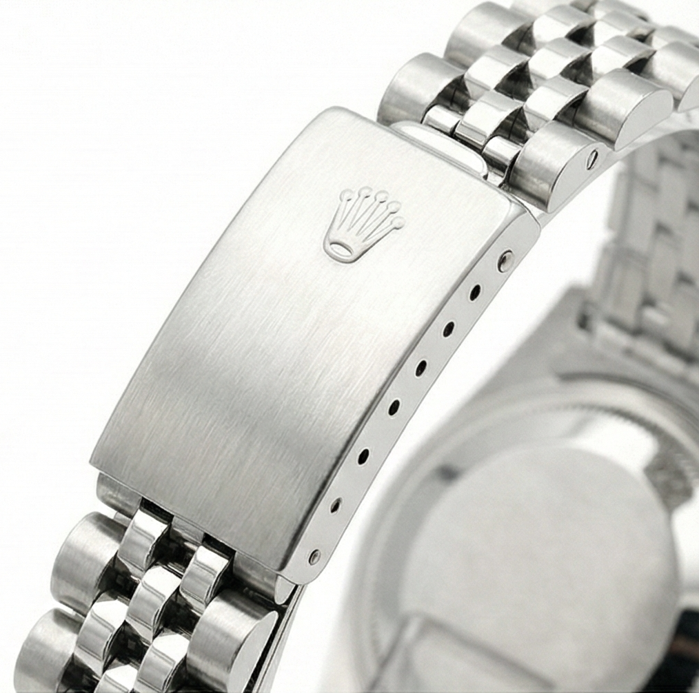 Orologio Rolex Datejust in acciaio inossidabile di medie dimensioni con quadrante color salmone e diamanti