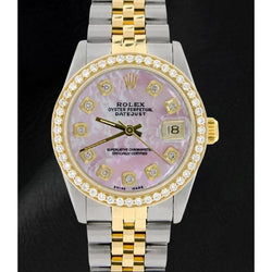 Orologio Rolex Datejust in madreperla rosa con quadrante in diamanti, 31 mm, bicolore