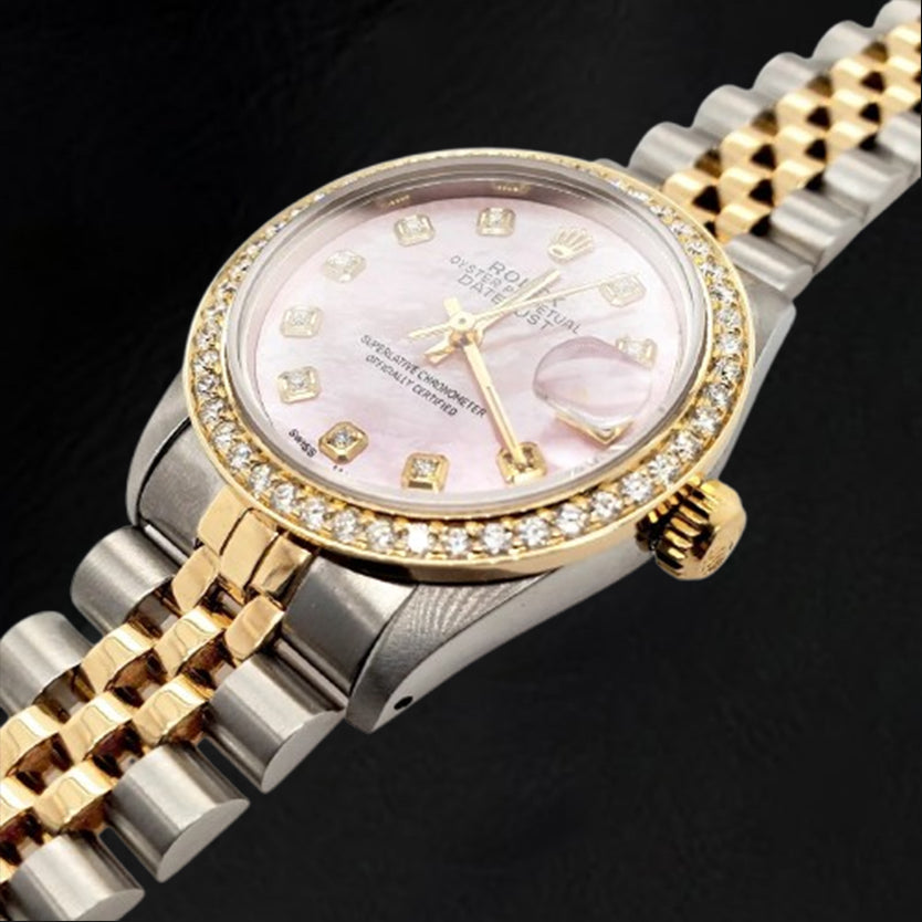 Orologio Rolex Datejust in madreperla rosa con quadrante in diamanti, 31 mm, bicolore