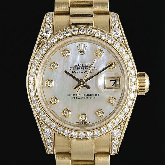 Orologio Rolex Datejust in oro giallo con quadrante con lunetta in diamanti President