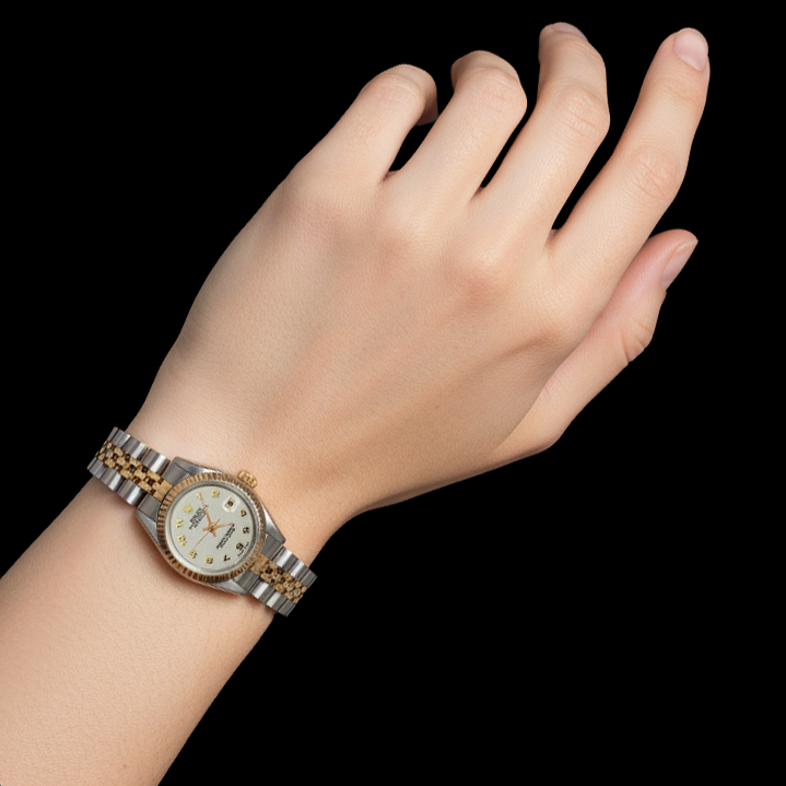 Orologio Rolex Datejust in oro giallo da donna con quadrante arabo perpetuo in acciaio inossidabile P2