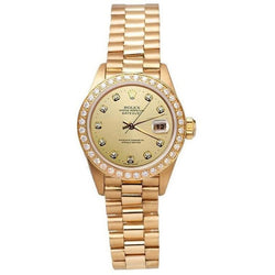 Orologio Rolex Datejust in stile presidente con quadrante in oro champagne e diamanti, lunetta