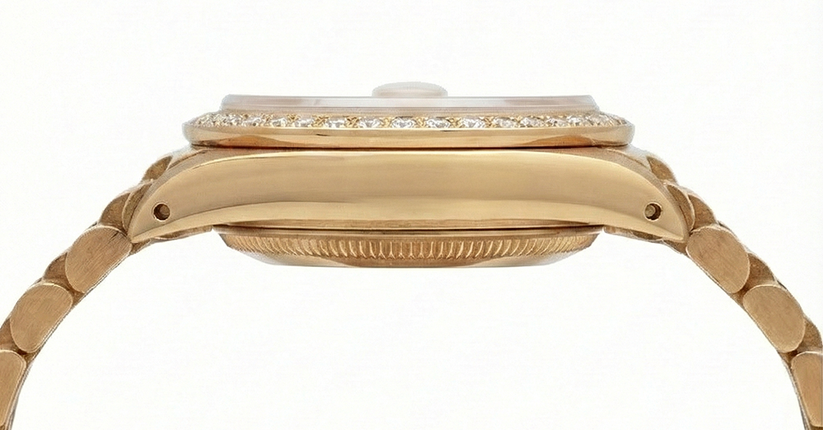 Orologio Rolex Datejust in stile presidenziale con quadrante a bastoncino color champagne e lunetta