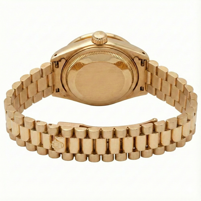 Orologio Rolex Datejust in stile presidenziale con quadrante a bastoncino color champagne e lunetta