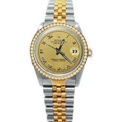 Orologio Rolex Datejust molto raffinato con quadrante romano e lunetta in diamanti bicolore, REGOLAZIONE RAPIDA
