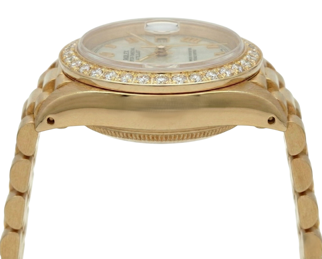 Orologio Rolex Datejust piramide romana quadrante diamanti lunetta stile presidenziale oro