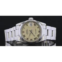 Orologio Rolex Datejust quadrante romano lunetta liscia in acciaio inossidabile di medie dimensioni