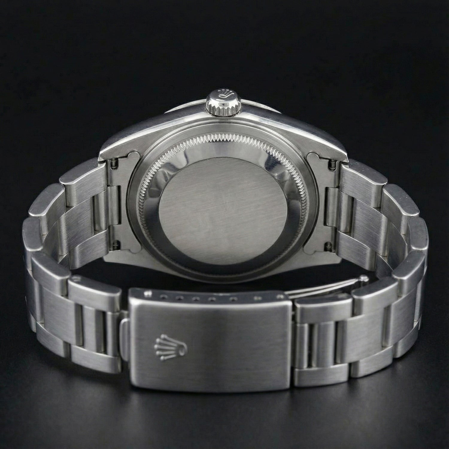 Orologio Rolex Datejust quadrante romano lunetta liscia in acciaio inossidabile di medie dimensioni