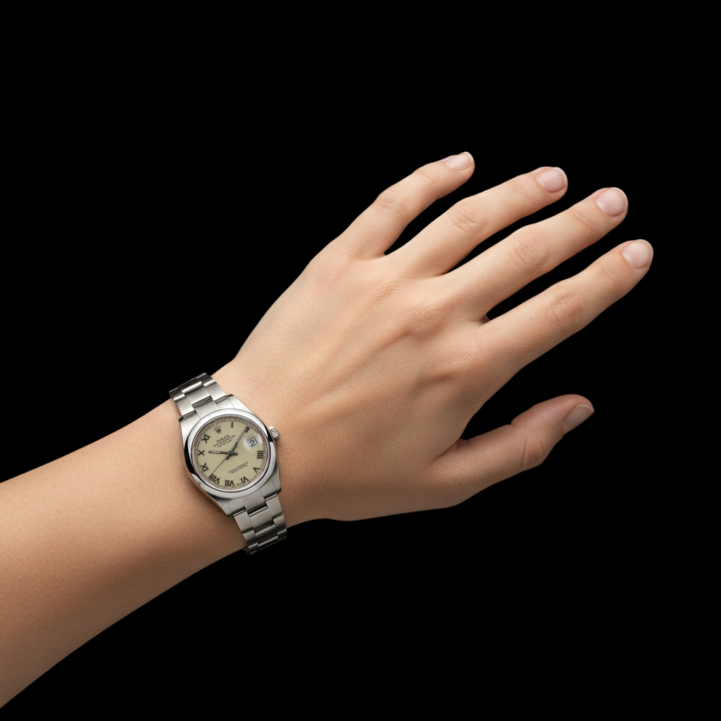 Orologio Rolex Datejust quadrante romano lunetta liscia in acciaio inossidabile di medie dimensioni P2