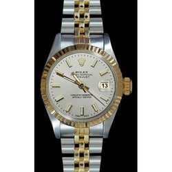 Orologio Rolex Datejust signora quadrante bianco a bastoncino in acciaio inossidabile e oro giallo