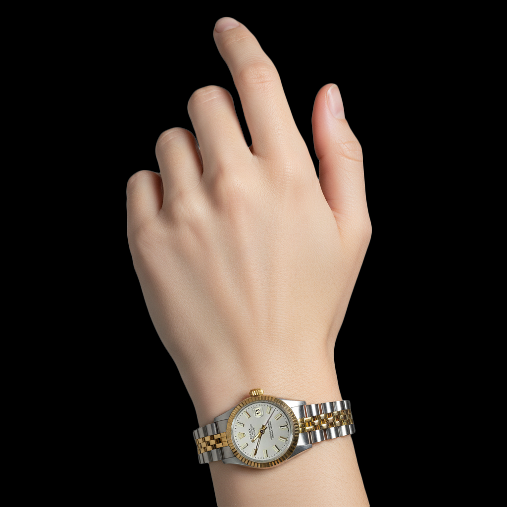 Orologio Rolex Datejust signora quadrante bianco a bastoncino in acciaio inossidabile e oro giallo P2