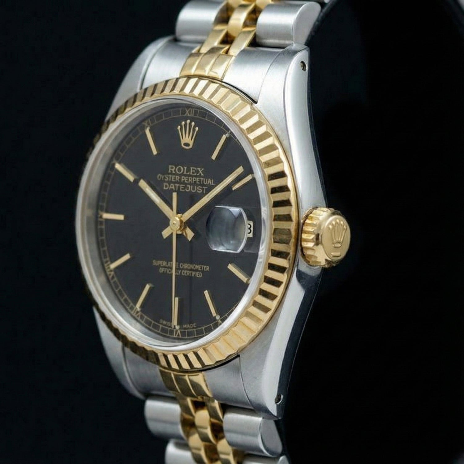 Orologio Rolex Datejust signora quadrante nero in acciaio inossidabile e oro giallo