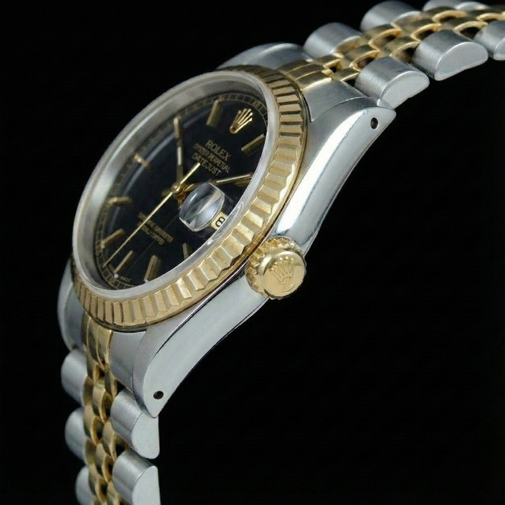 Orologio Rolex Datejust signora quadrante nero in acciaio inossidabile e oro giallo