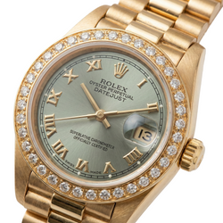 Orologio Rolex Datejust stile presidenziale bracciale quadrante grigio romano oro giallo donna