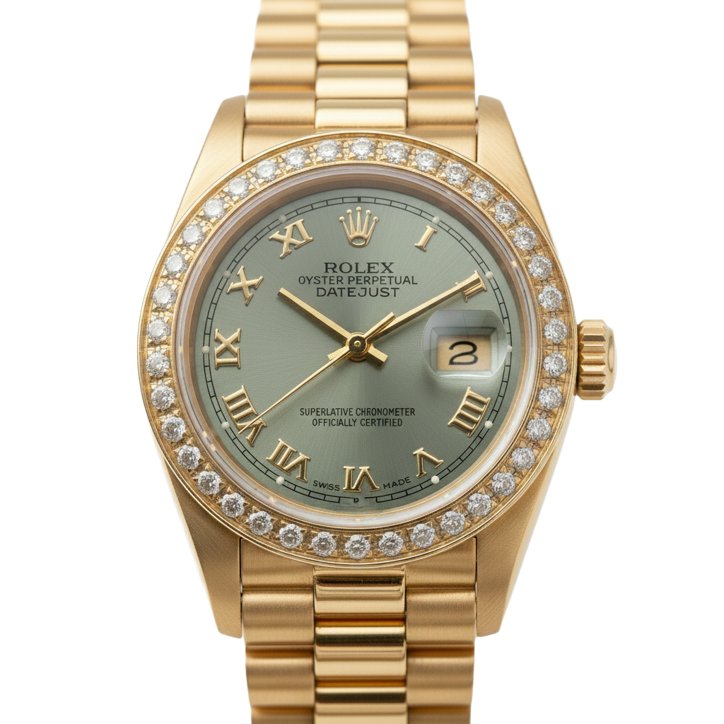 Orologio Rolex Datejust stile presidenziale bracciale quadrante grigio romano oro giallo donna