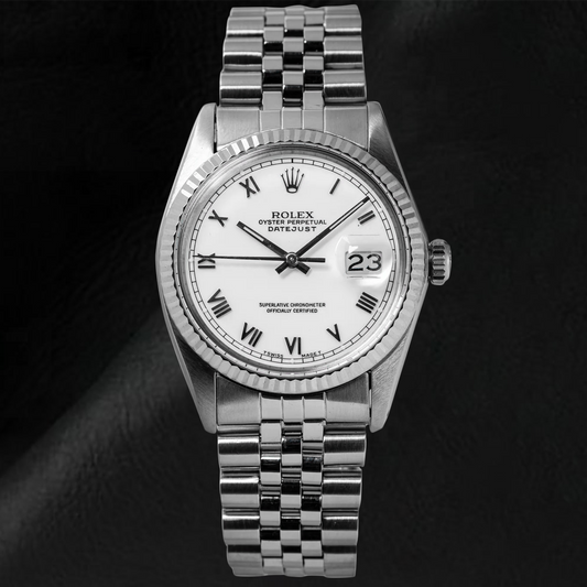 Orologio Rolex Datejust taglia media con quadrante bianco romano in acciaio inossidabile