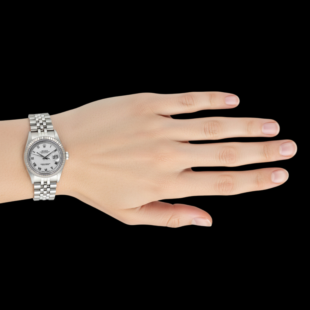 Orologio Rolex Datejust taglia media con quadrante bianco romano in acciaio inossidabile P5