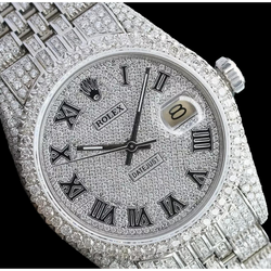 Orologio Rolex Iced Out Diamond 12 carati 36 mm quadrante romano in acciaio inossidabile