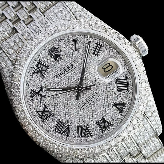 Orologio Rolex Iced Out Diamond 12 carati 36 mm quadrante romano in acciaio inossidabile