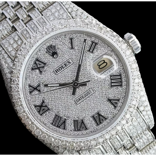 Orologio Rolex Iced Out Diamond 12 carati 36 mm quadrante romano in acciaio inossidabile