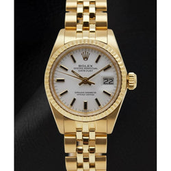 Orologio Rolex Lady-Datejust quadrante bianco stile President bracciale oro giallo