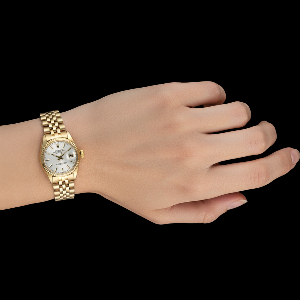 Orologio Rolex Lady Datejust quadrante bianco a bastoncino President in oro giallo P2