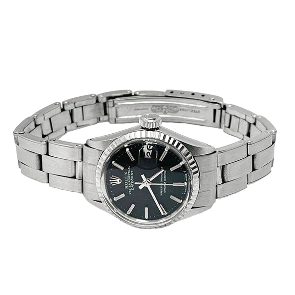 Orologio Rolex Lady Datejust quadrante nero Stick 26mm in acciaio inossidabile