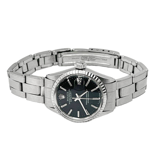 Orologio Rolex Lady Datejust quadrante nero Stick 26mm in acciaio inossidabile
