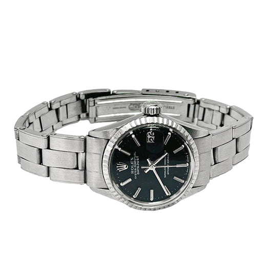 Orologio Rolex Lady Datejust quadrante nero Stick 26mm in acciaio inossidabile