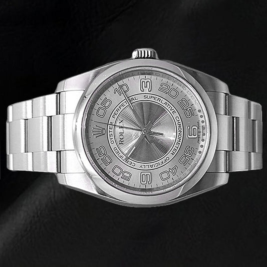 Orologio Rolex Ostrica perpetua 36mm in acciaio inossidabile con numeri arabi in argento
