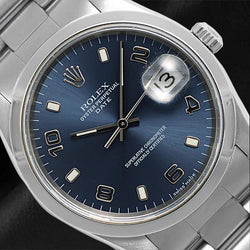 Orologio Rolex Ostrica perpetua Date 15200 34mm in acciaio inossidabile con numeri arabi blu