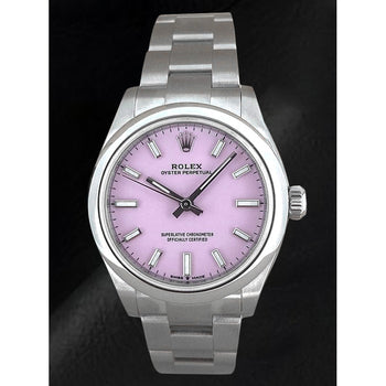 Orologio Rolex Ostrica perpetua da 31 mm in acciaio inossidabile con quadrante rosa caramello