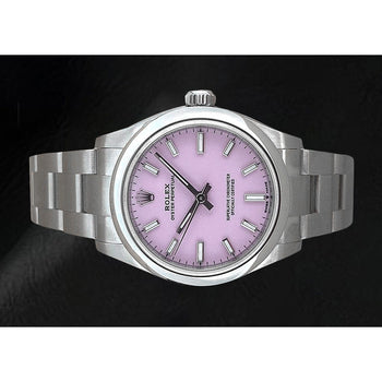 Orologio Rolex Ostrica perpetua da 31 mm in acciaio inossidabile con quadrante rosa caramello