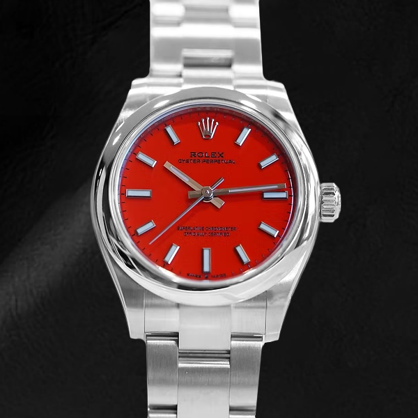 Orologio Rolex Ostrica perpetual corallo rosso quadrante luminoso in acciaio