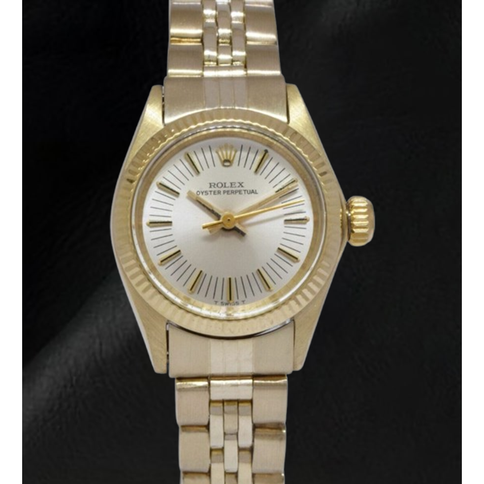 Orologio Rolex Oyster Perpetual 24 mm quadrante argento Stick in oro giallo