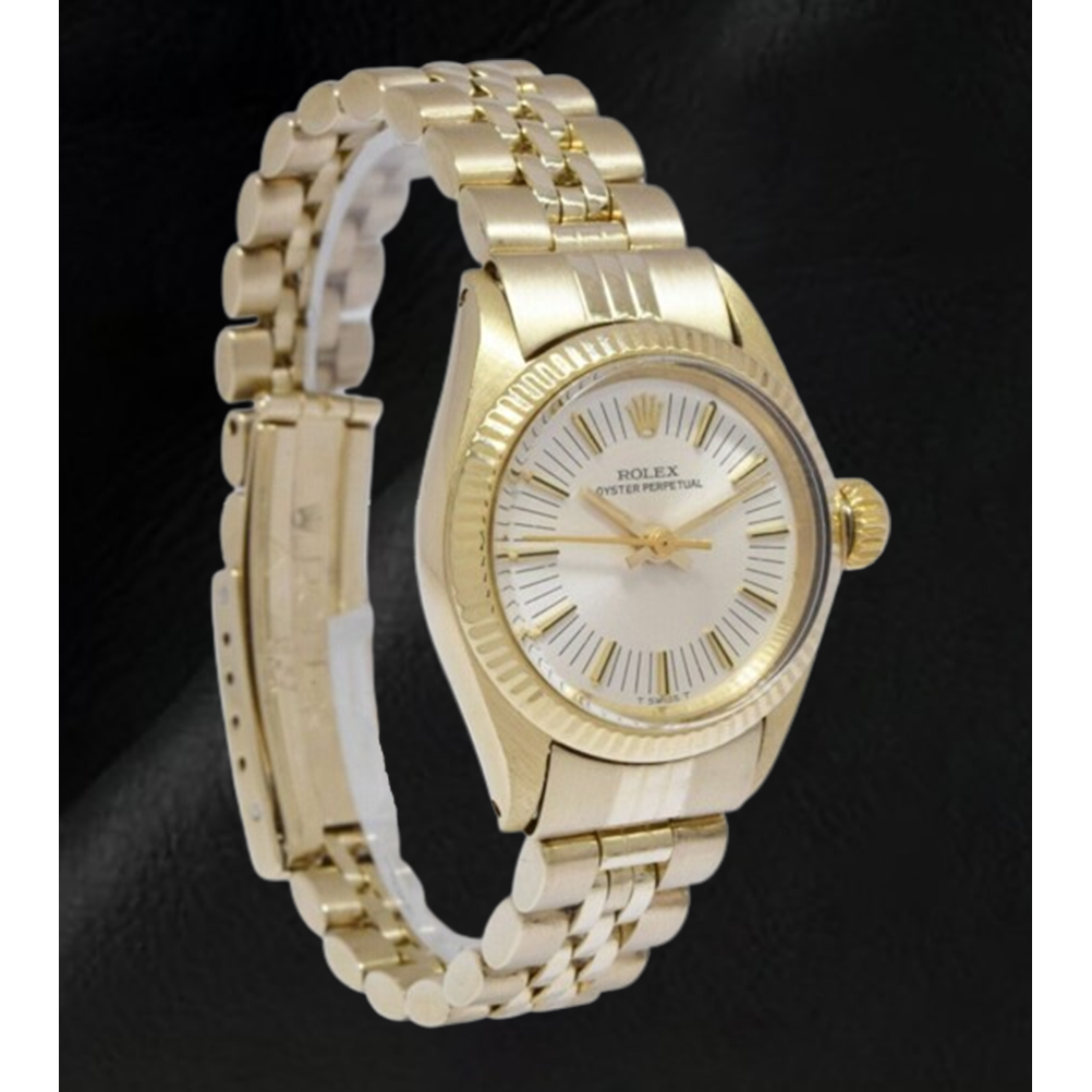 Orologio Rolex Oyster Perpetual 24 mm quadrante argento Stick in oro giallo