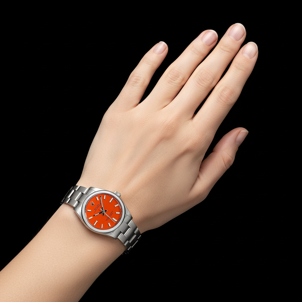 Orologio Rolex Oyster Perpetual 31 rosso luminoso in acciaio inossidabile