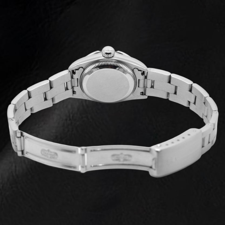 Orologio Rolex Oyster Perpetual con quadrante rosa e diamanti, 24 mm, in acciaio inossidabile